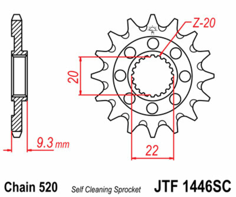 JT SPROCKETS Selbstreinigendes Stahlritzel vorne 1446 - 520