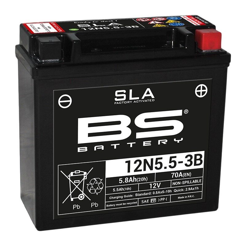 BS BATTERY SLA Wartungsfreie Batterie Werkseitig aktiviert - 12N5.5-3B
