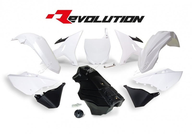 Kunststoff-Kit RACETECH Revolution + Tank Farbe weiß/schwarz Yamaha YZ125/250