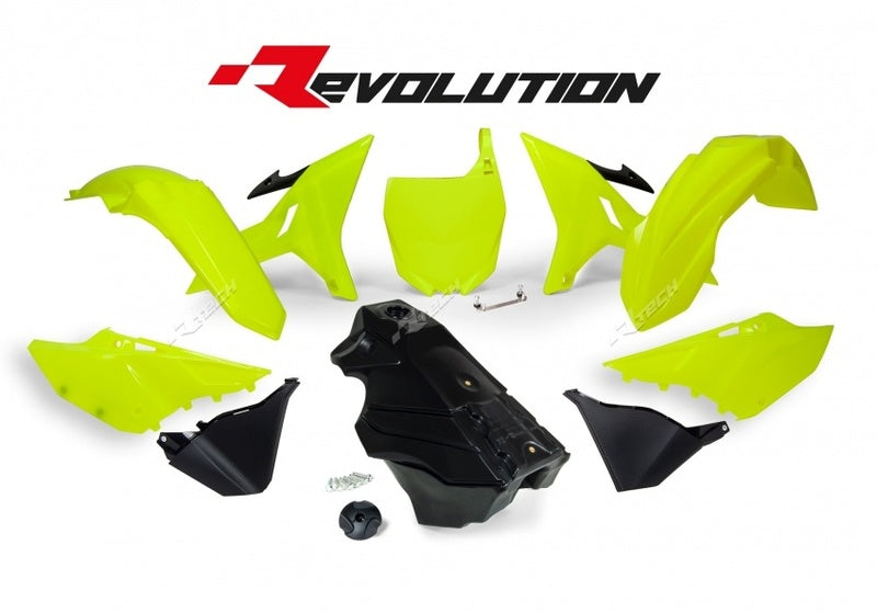 RACETECH Plastik-Kit Revolution neongelb/schwarz inkl. Tank Yamaha YZ125/250
