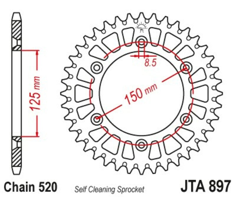 JT SPROCKETS Racelite Aluminium Kettenrad Schwarz 897 - 520