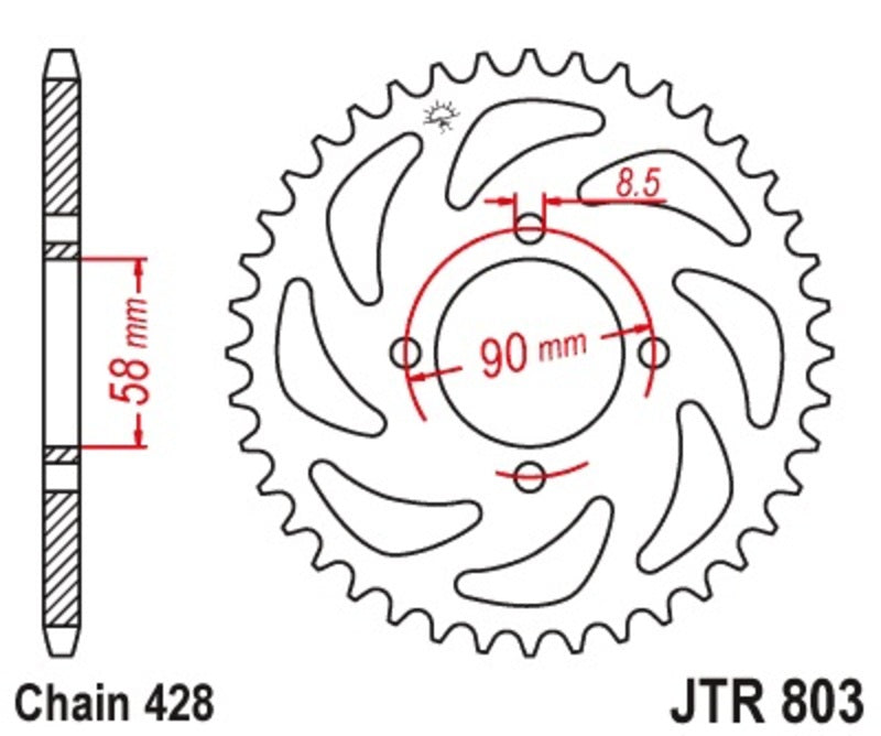 JT SPROCKETS Kettenrad 45 Zähne Stahl Ultra-Leicht Harteloxiert 428 Pitch Typ 428