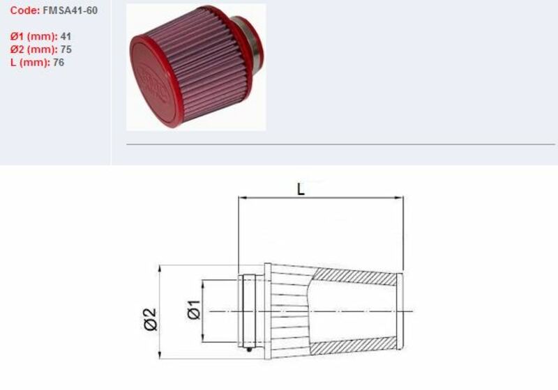 BMC Luftfilter konisch Ø 41 mm - FMSA41-60