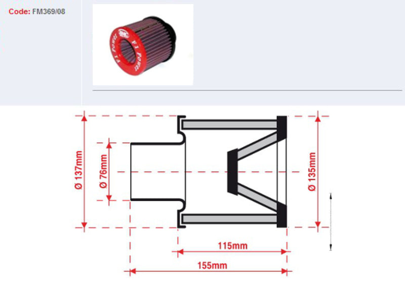 BMC Luftfilter konisch Ø 76 mm - FM369/08 Honda TRX400EX