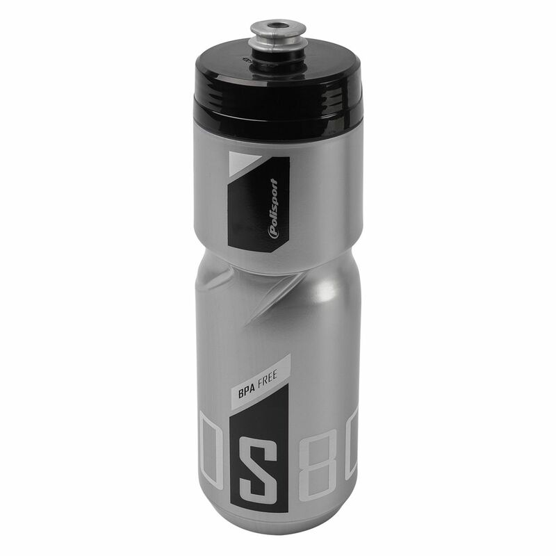 POLISPORT Water Bottle S800 Silver/Black/White Screw-On Cap 800ml