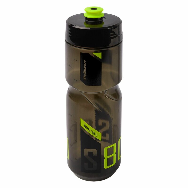 POLISPORT Water Bottle S800 Clear Black/Lime Green Screw-On Cap 700ml