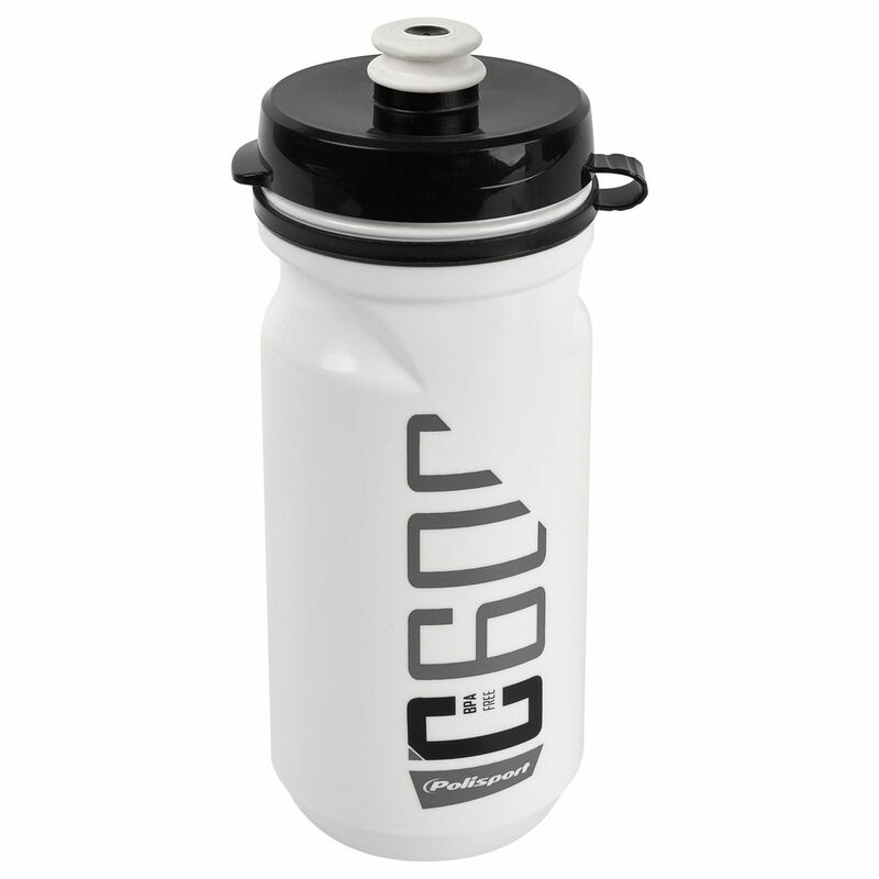 POLISPORT Water Bottle C600 White/Black Clip On Cap 600ml