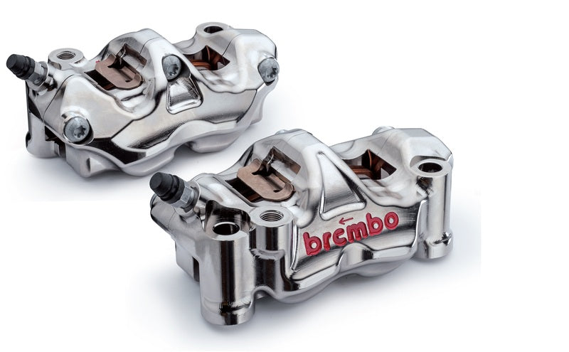 BREMBO Paar GP4RX - 108mm Bremssättel (CNC-gefräst - verchromt) (mit Belägen)