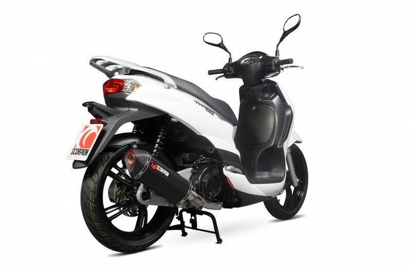 SCORPION Serket Stainless Steel Full Exhaust System Black Ceramic Muffler/Black ABS End Cap Peugeot Tweet 125