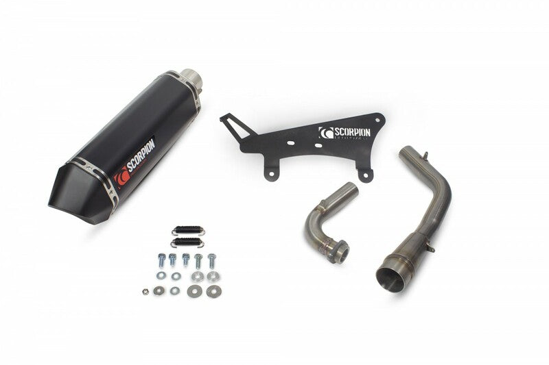 SCORPION Serket Stainless Steel Full Exhaust System Black Ceramic Muffler/Black ABS End Cap Peugeot Tweet 125