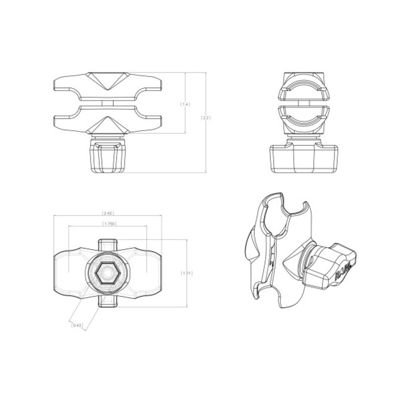 RAM MOUNTS Double Socket Arm - Short Length