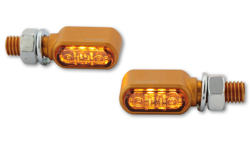 HIGHSIDER CNC LED Blinker Little Bronx, gold, getöntes Glas, E-geprüft, Paar