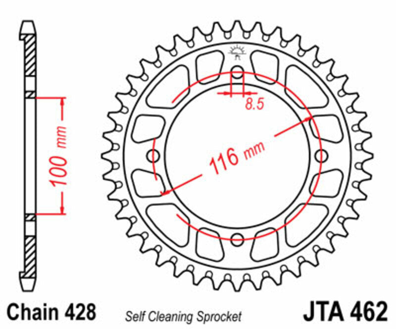 JT SPROCKETS Aluminium Ultra-Leicht Selbstreinigend Schwarz Ritzel 462 - 428