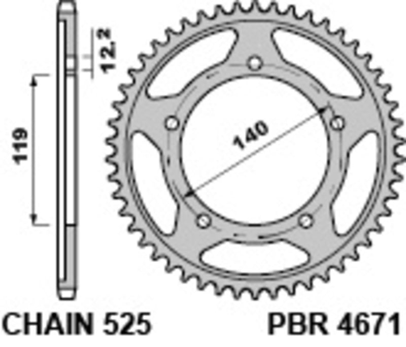 PBR Standard Kettenrad C45 Stahl 4671 - 525
