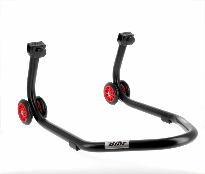 BIHR Home Track Montageständer hinten Aufnahmen in V-Form mattschwarz Räder rot