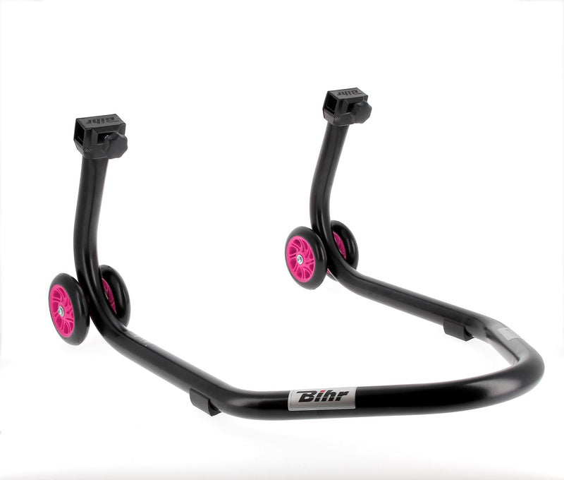 BIHR Home Track Montageständer hinten Aufnahmen in L-Form mattschwarz Räder rosa