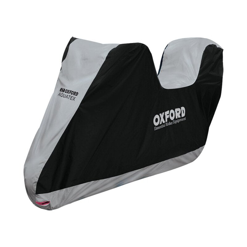 OXFORD Indoor / Outdoor Abdeckplane Aquatex Schwarz/Silber - Motorrad / Scooter mit Topcase - L