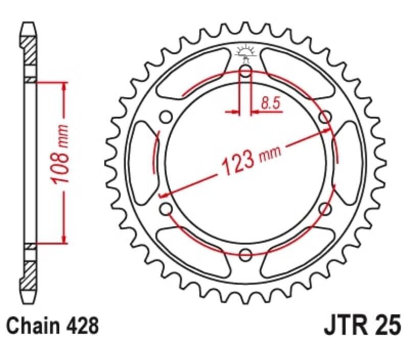 JT SPROCKETS Stahl-Standard-Kettenrad 25 - 428