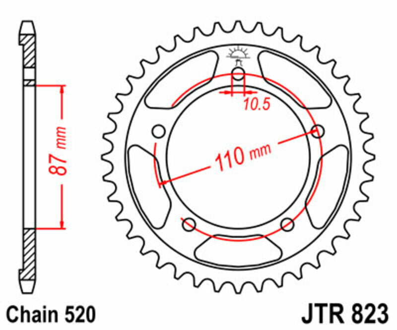 JT SPROCKETS Stahl Standard Kettenrad hinten 823 - 520