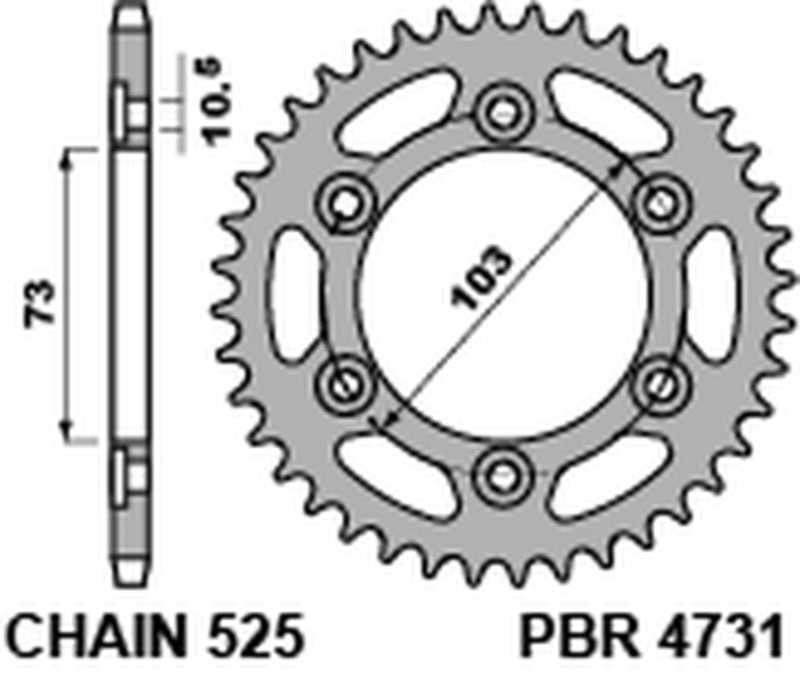 PBR Standard Kettenrad C45 Stahl 4731 - 525