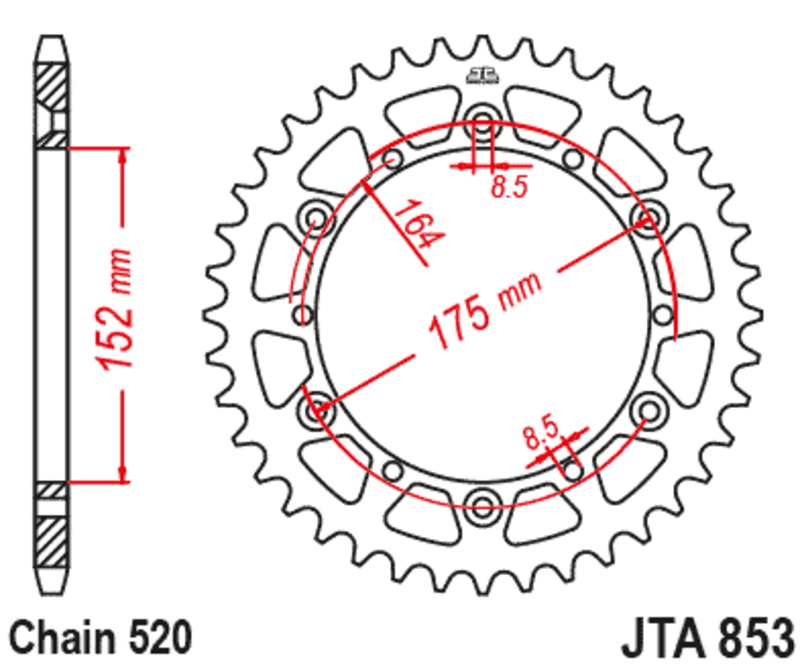 JT SPROCKETS Aluminium Ultraleichtes Kettenrad 853-520