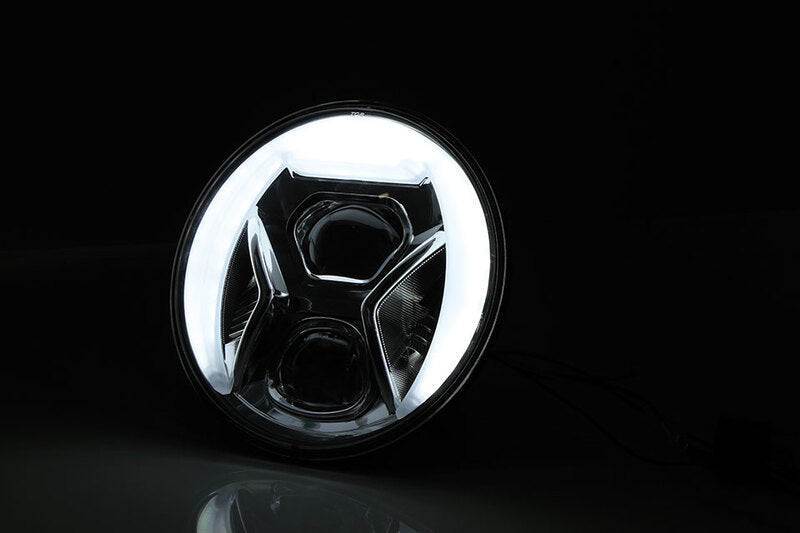 HIGHSIDER pro 7 Zoll Scheinwerfer British-Style Typ 8 LED Schwarz Mit TFL, Kurvenlicht, E-Geprüft (1Stck)