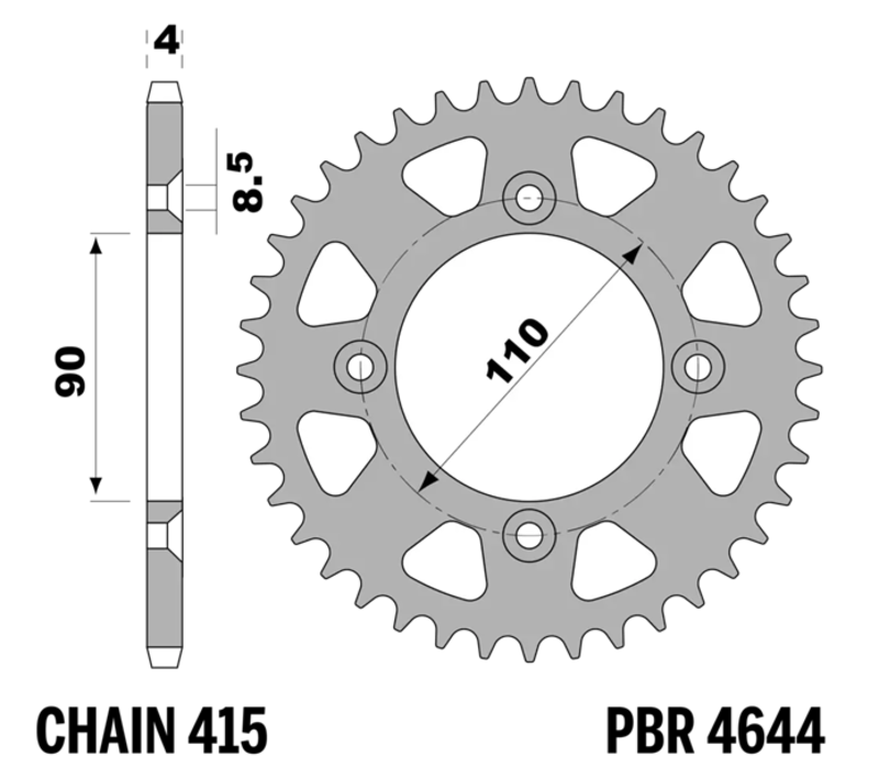 PBR Ultraleichtes Aluminium Kettenrad 4644 - 415