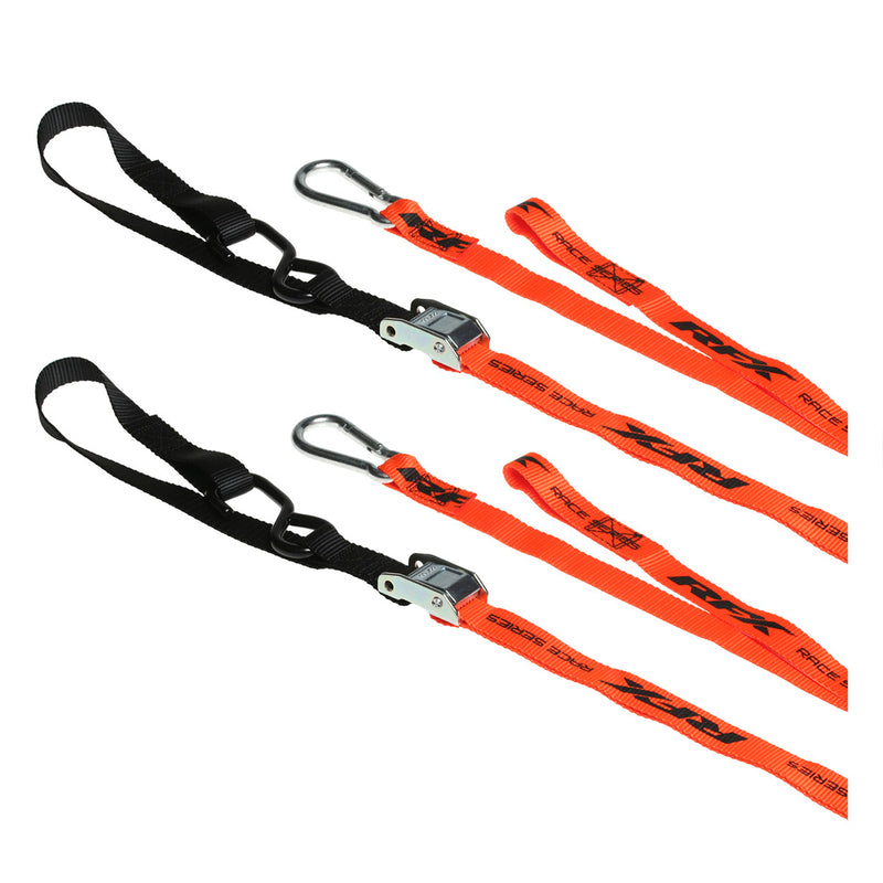 RFX Race 1.0 Zurrgurte (Orange/Schwarz) mit extra Schlaufe und Karabinerhaken