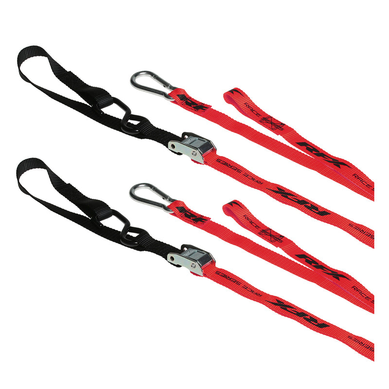 RFX Race 1.0 Zurrgurte (Rot/Schwarz) mit extra Schlaufe und Karabinerhaken