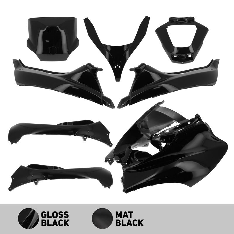 O PARTS Kunststoff-Kit Mattschwarz - Piaggio MP3 125/250/300 (11-14) 400 (08-11) 500 (11-13)