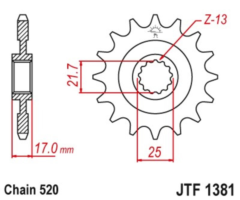 JT SPROCKETS Stahl geräuscharmes vorderes Ritzel 1381- 520