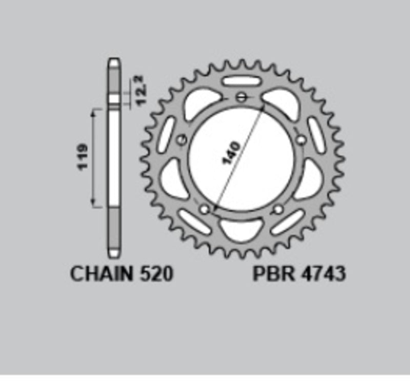 PBR Ultraleichtes harteloxiertes Kettenrad Aluminium 4743 - 520