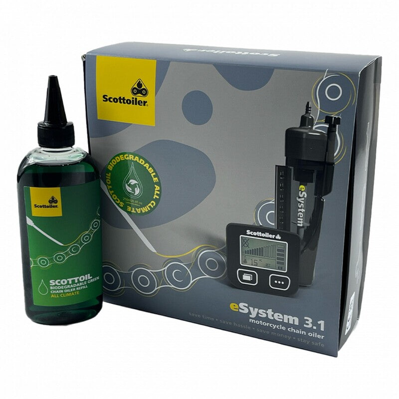 SCOTTOILER eSystem 3.1 Kettenöler + biologisch abbaubares grünes Schmiermittel