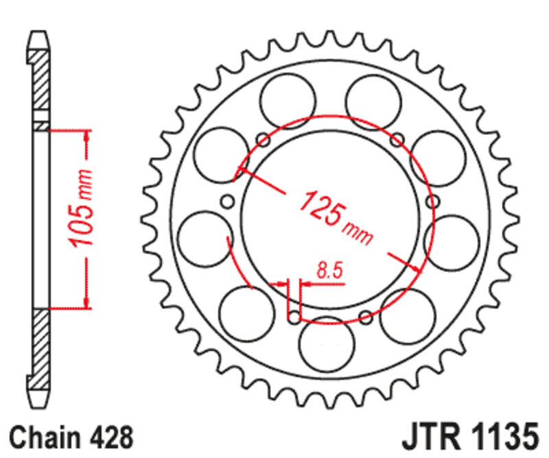 JT SPROCKETS Standard Stahlritzel hinten 1135 - 428