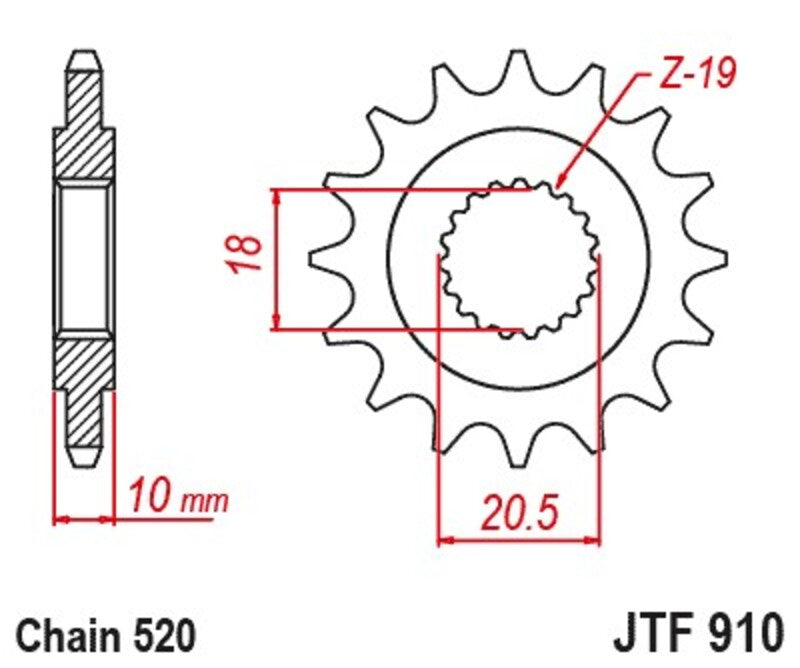 JT SPROCKETS Standard vorderes Stahlritzel 910 - 520