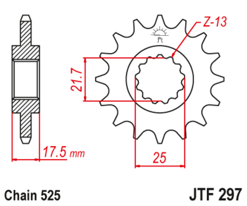 JT SPROCKETS geräuscharmes vorderes Stahlritzel 297 - 525