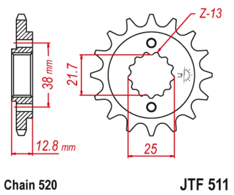 JT SPROCKETS geräuscharmes vorderes Stahlritzel 511 - 520