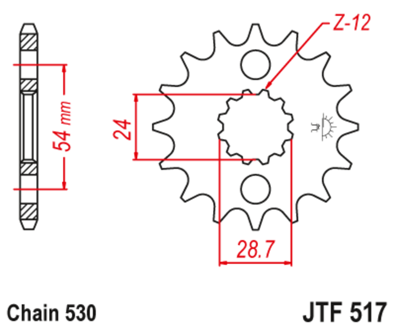 JT SPROCKETS geräuscharmes vorderes Stahlritzel 517 - 530