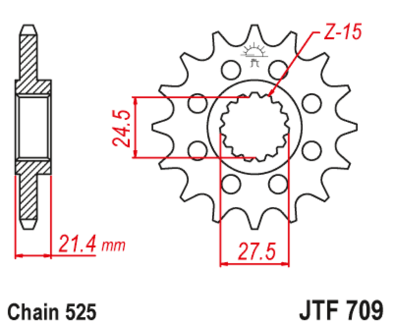 JT SPROCKETS geräuscharmes vorderes Stahlritzel 709 - 525