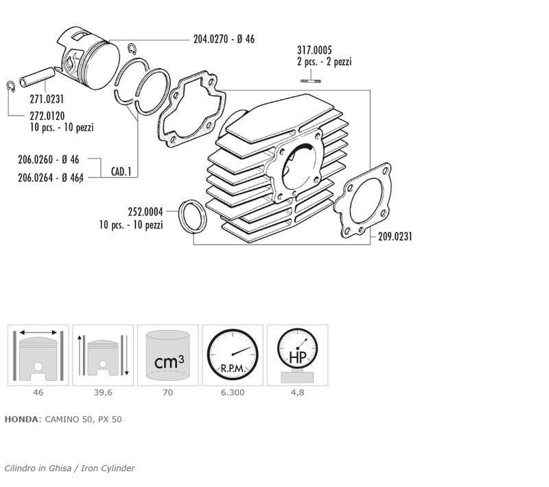POLINI Zylinder Kit ⌀ 46 Big Bore 70ccm