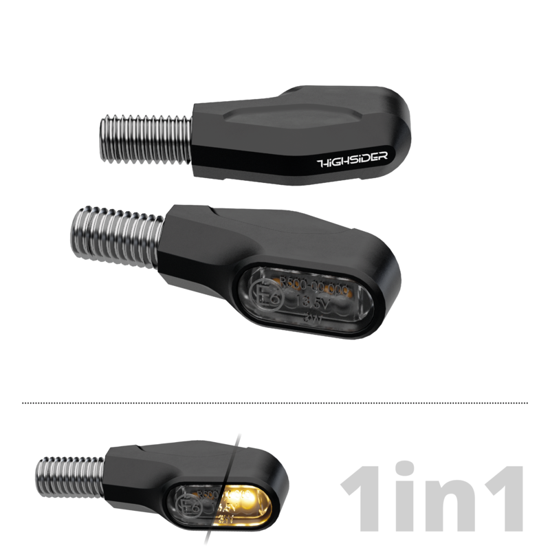 HIGHSIDER Ventura-X LED-Blinker, Schwarz, getöntes Glasgrau