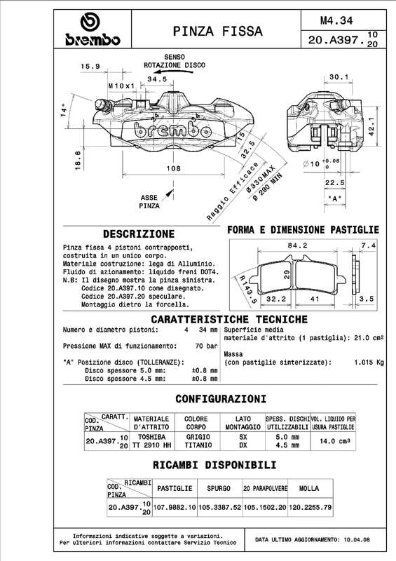 BREMBO Paar einteilige M4-Bremssättel - 18mm/P4 34 (mit Belägen)