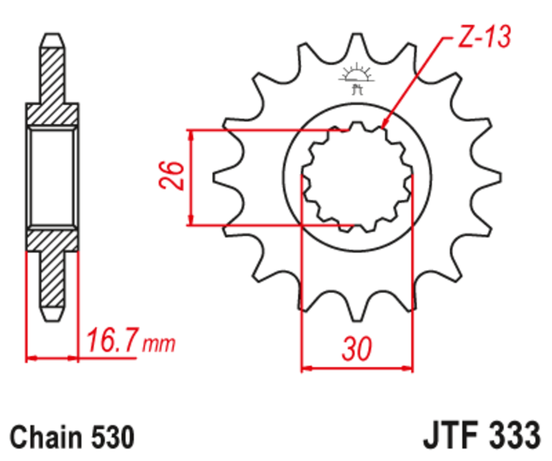 JT SPROCKETS geräuscharmes vorderes Stahlritzel 333 - 530