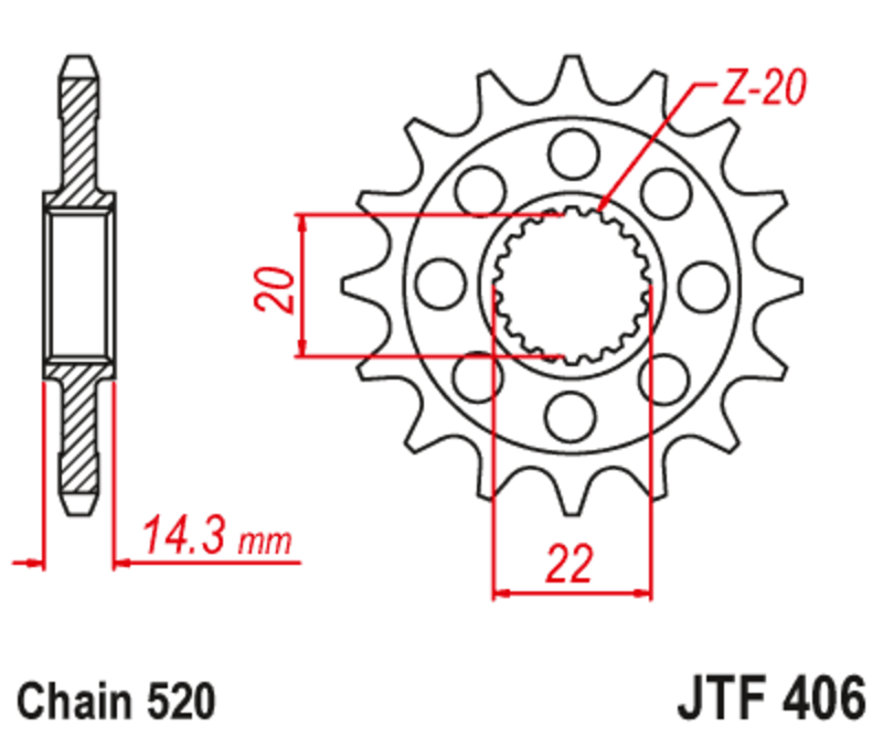 JT SPROCKETS geräuscharmes vorderes Stahlritzel 406 - 520