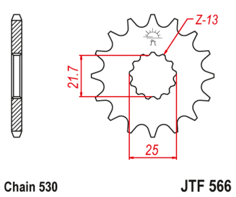 JT SPROCKETS geräuscharmes vorderes Stahlritzel 566 - 530