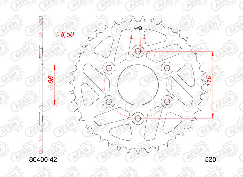 AFAM Standard Stahl Kettenrad hinten 86400 - 520
