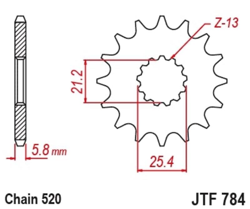 JT SPROCKETS Stahl geräuscharmes vorderes Ritzel 784 - 520