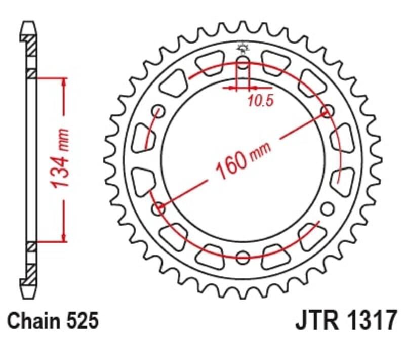 JT SPROCKETS Stahl Standard Kettenrad hinten 1317 - 525
