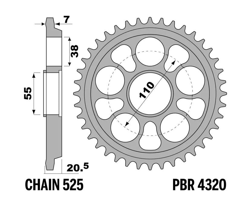 PBR Kettenrad gehärtet C45 Stahl - 520