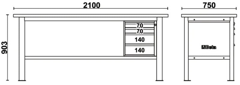 BETA Werkbank C58BC-W2,1 mit Holzplatte und 4 Schubladen, 2,1 m - Anthrazit